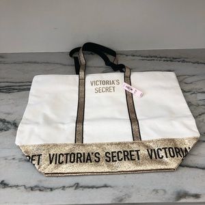 NWT Victoria Secret Gold Glitter Canvas Tote